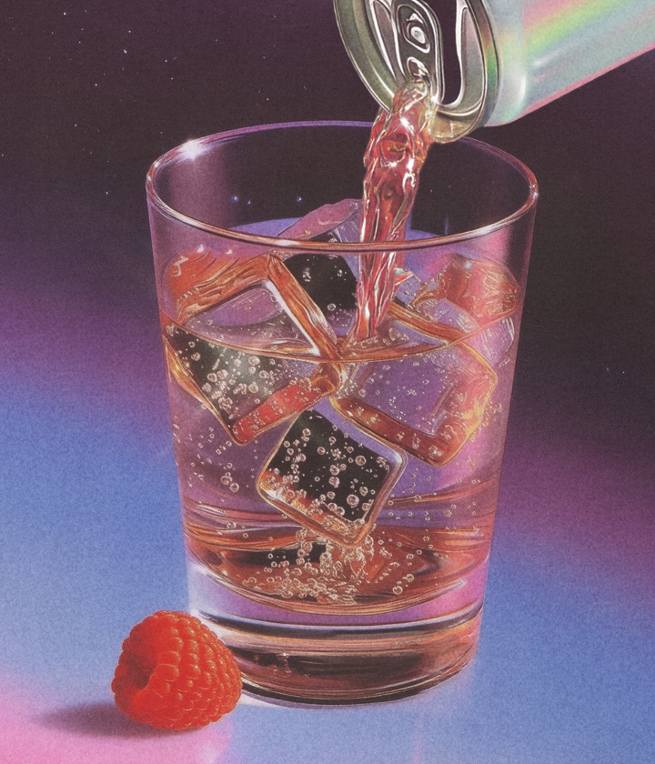 Vibed seltzer being poured over ice into a glass
